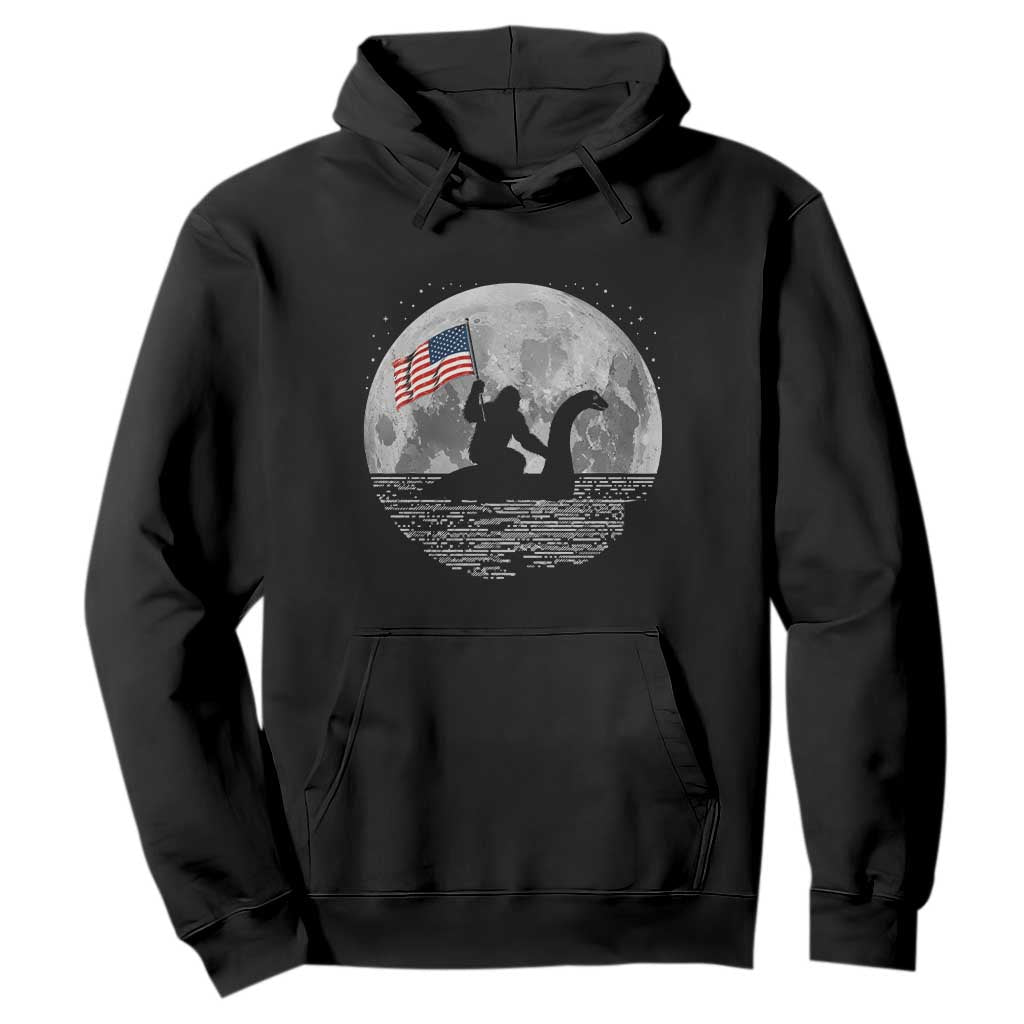 Bigfoot Loch Ness Monster 4th of July Hoodie Funny Cryptid Moon Night