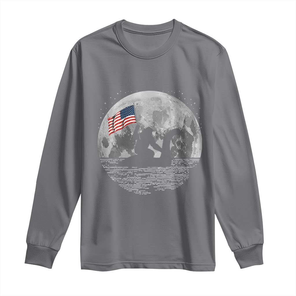 Bigfoot Loch Ness Monster 4th of July Long Sleeve Shirt Funny Cryptid Moon Night