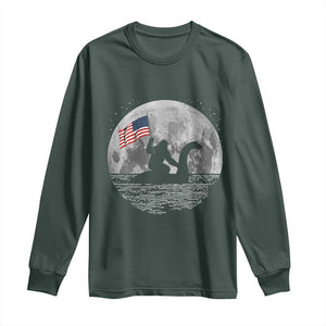 Bigfoot Loch Ness Monster 4th of July Long Sleeve Shirt Funny Cryptid Moon Night