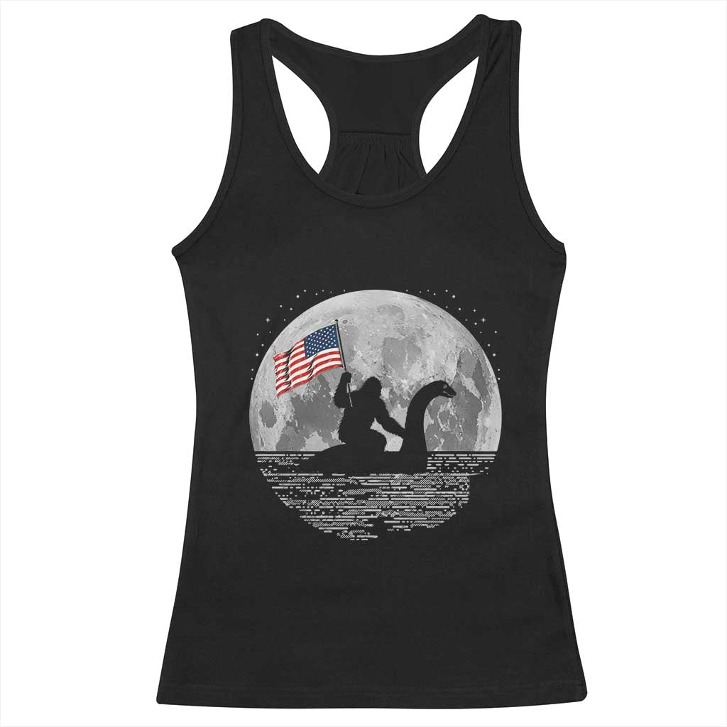 Bigfoot Loch Ness Monster 4th of July Racerback Tank Top Funny Cryptid Moon Night