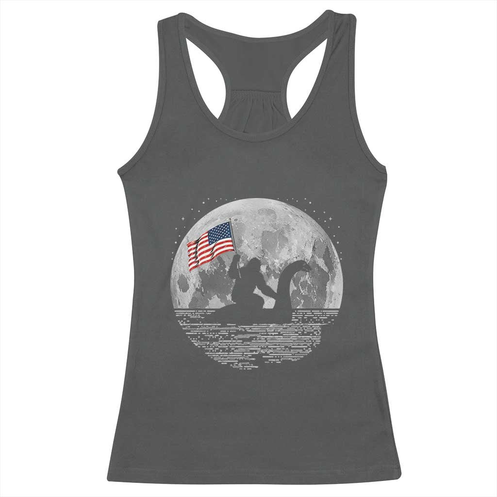Bigfoot Loch Ness Monster 4th of July Racerback Tank Top Funny Cryptid Moon Night