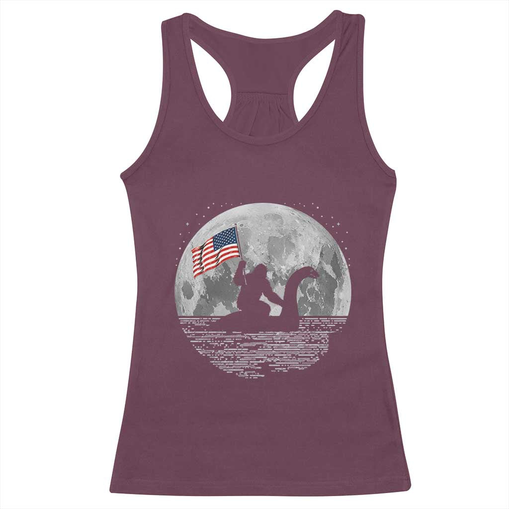 Bigfoot Loch Ness Monster 4th of July Racerback Tank Top Funny Cryptid Moon Night
