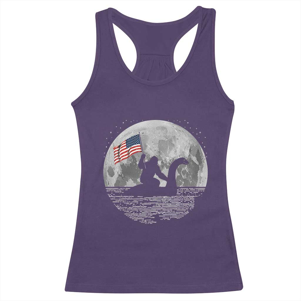 Bigfoot Loch Ness Monster 4th of July Racerback Tank Top Funny Cryptid Moon Night