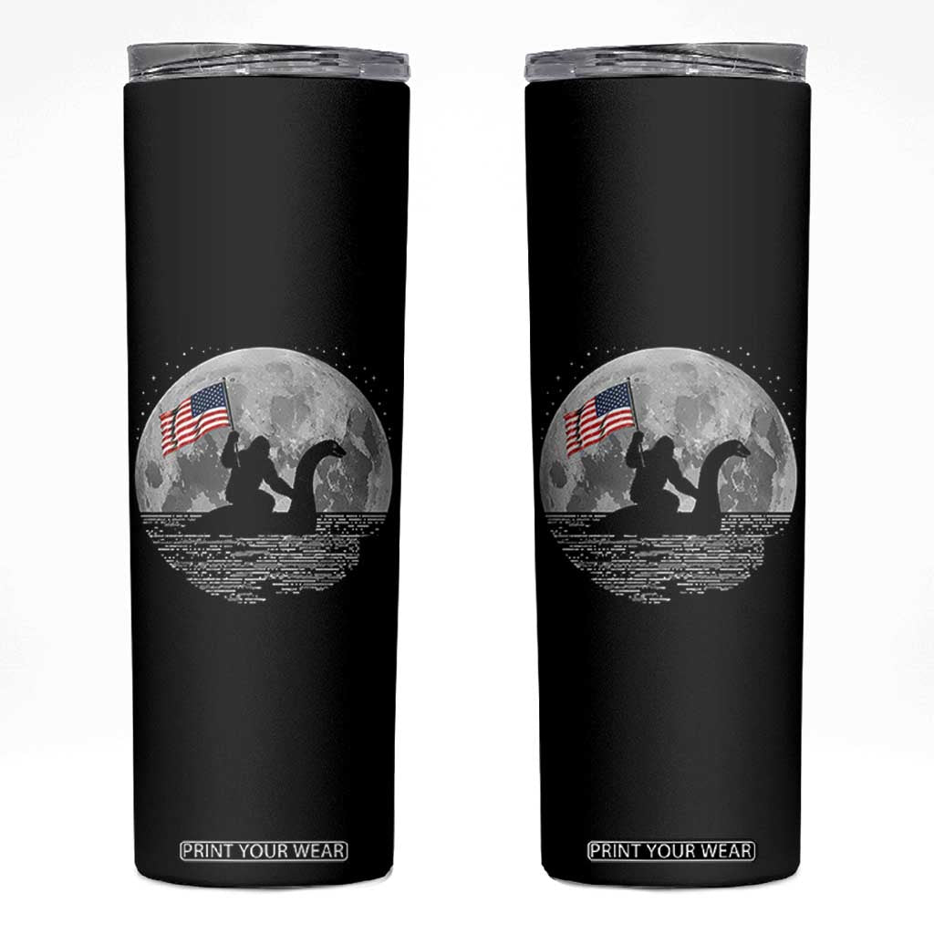 Bigfoot Loch Ness Monster 4th of July Skinny Tumbler Funny Cryptid Moon Night