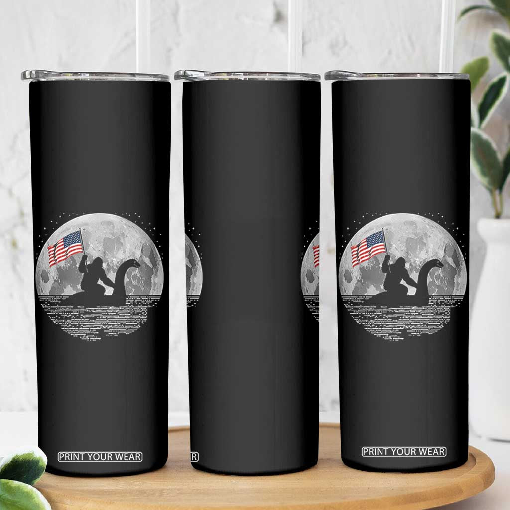 Bigfoot Loch Ness Monster 4th of July Skinny Tumbler Funny Cryptid Moon Night