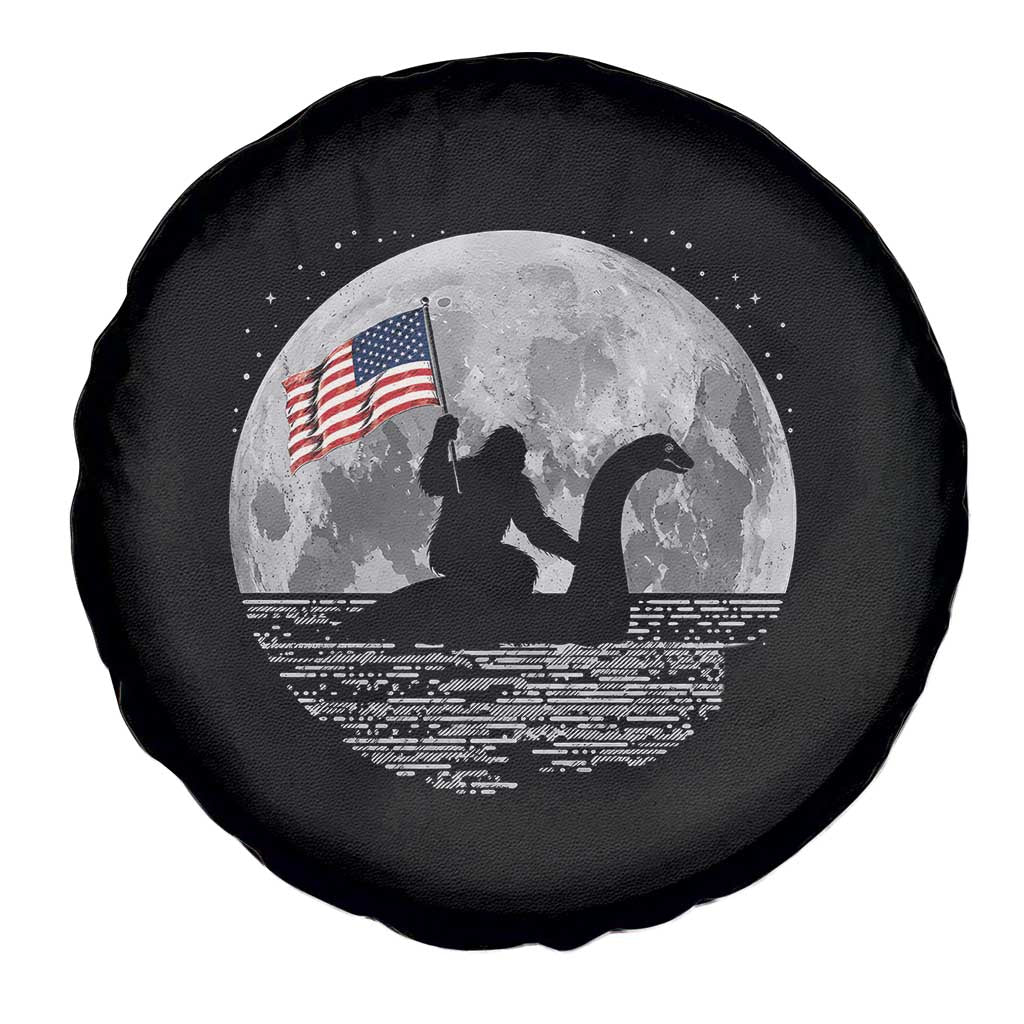 Bigfoot Loch Ness Monster 4th of July Spare Tire Cover Funny Cryptid Moon Night