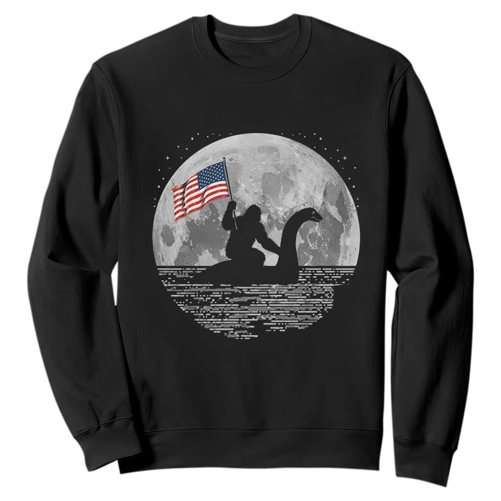 Bigfoot Loch Ness Monster 4th of July Sweatshirt Funny Cryptid Moon Night