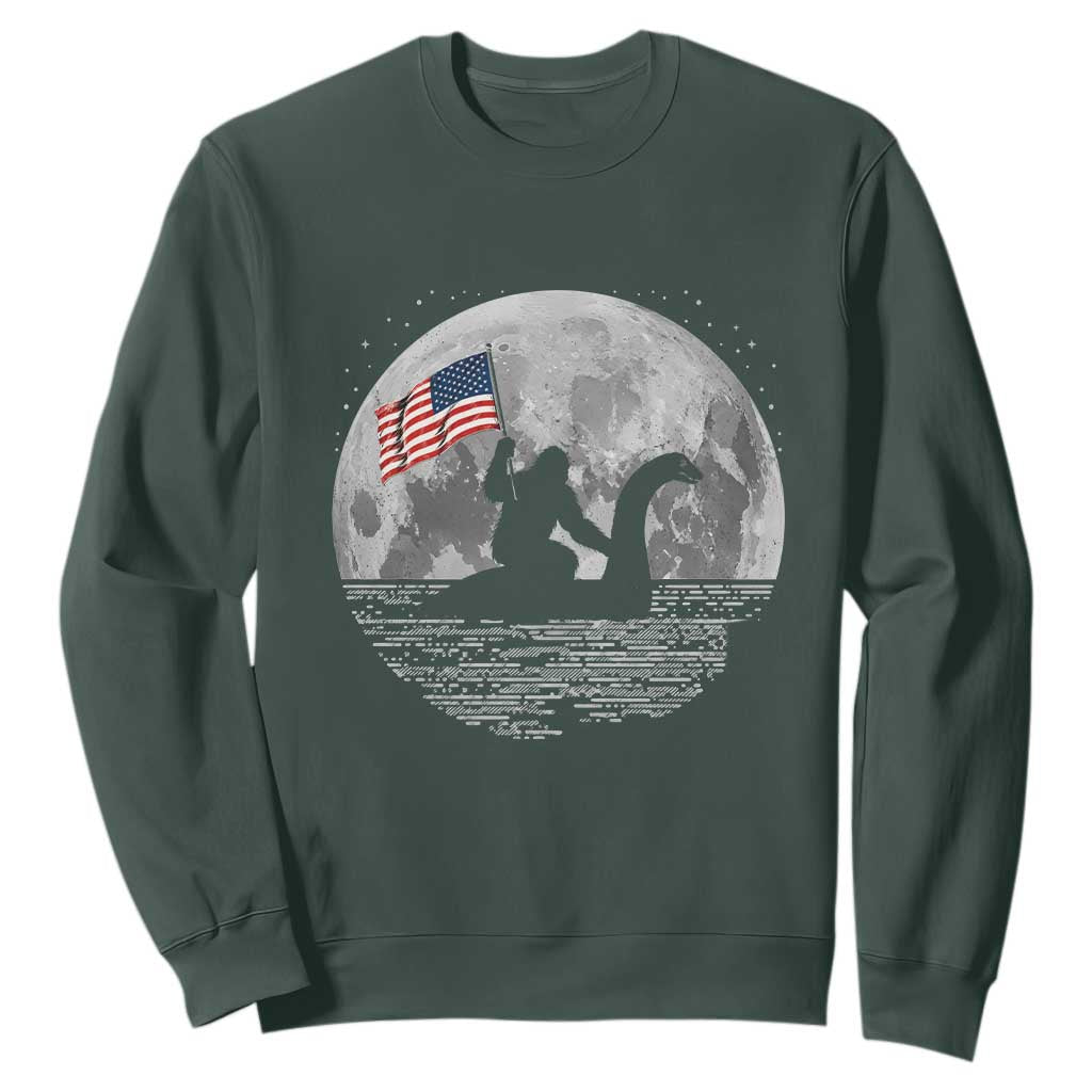 Bigfoot Loch Ness Monster 4th of July Sweatshirt Funny Cryptid Moon Night