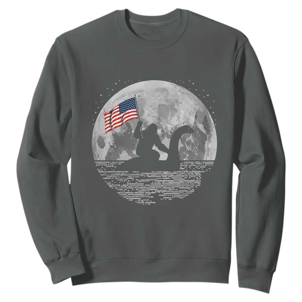 Bigfoot Loch Ness Monster 4th of July Sweatshirt Funny Cryptid Moon Night