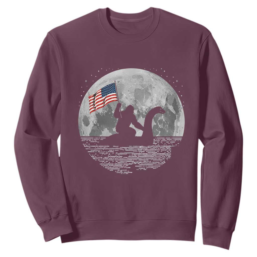 Bigfoot Loch Ness Monster 4th of July Sweatshirt Funny Cryptid Moon Night