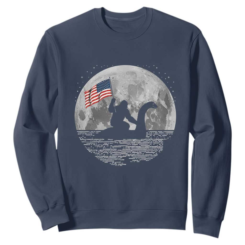 Bigfoot Loch Ness Monster 4th of July Sweatshirt Funny Cryptid Moon Night