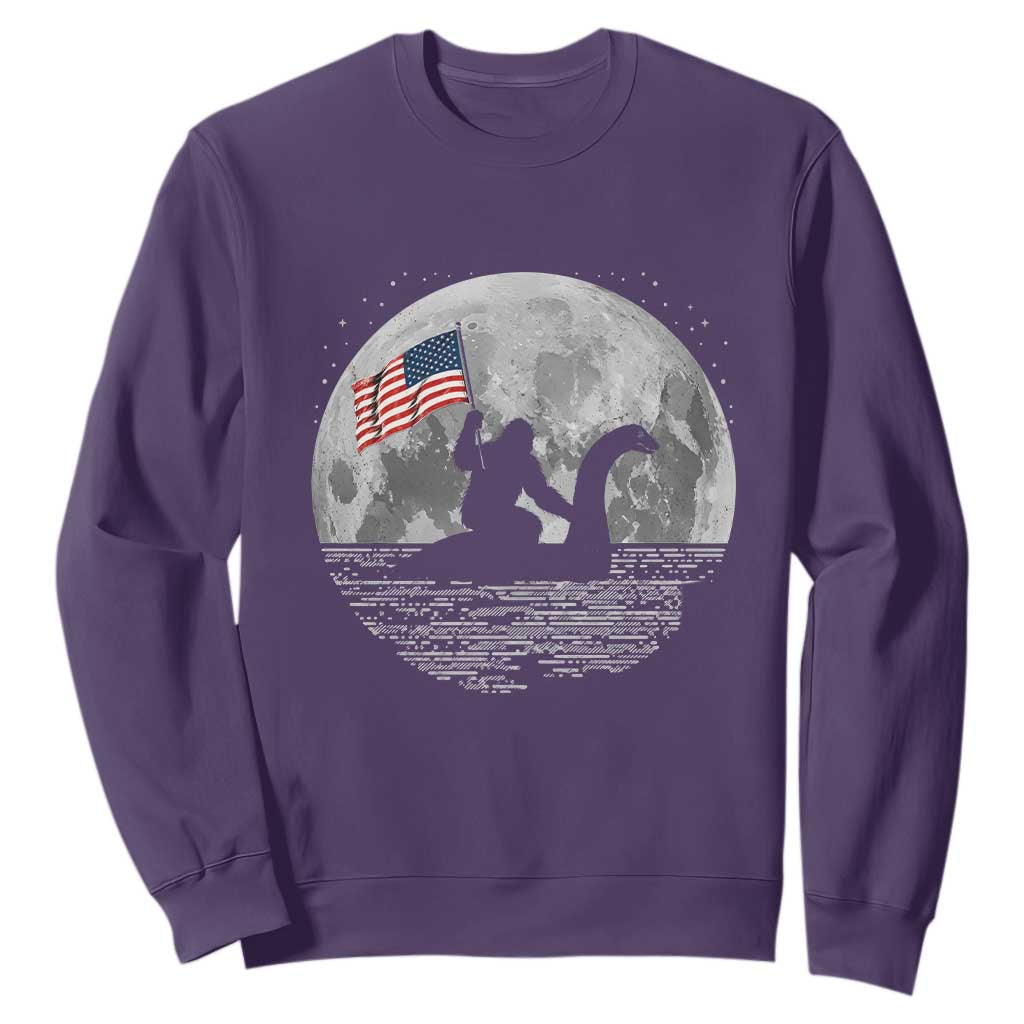Bigfoot Loch Ness Monster 4th of July Sweatshirt Funny Cryptid Moon Night