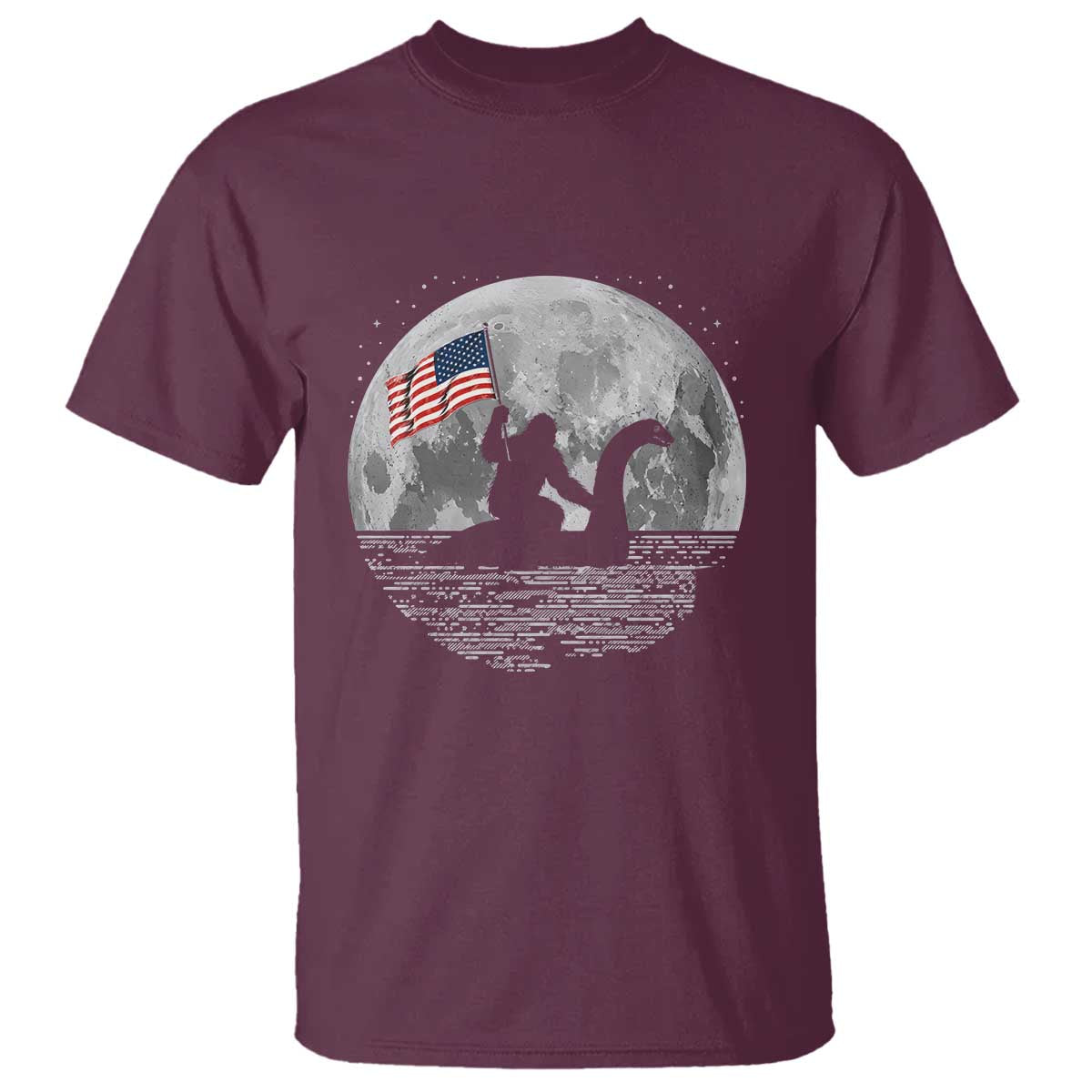 Bigfoot Loch Ness Monster 4th of July T Shirt Funny Cryptid Moon Night