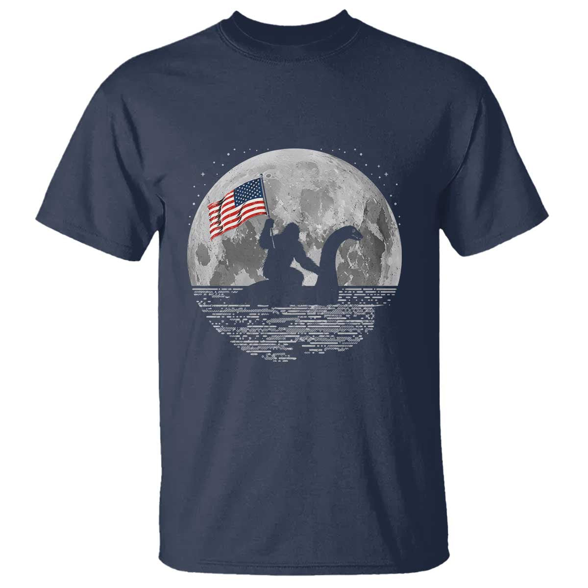 Bigfoot Loch Ness Monster 4th of July T Shirt Funny Cryptid Moon Night