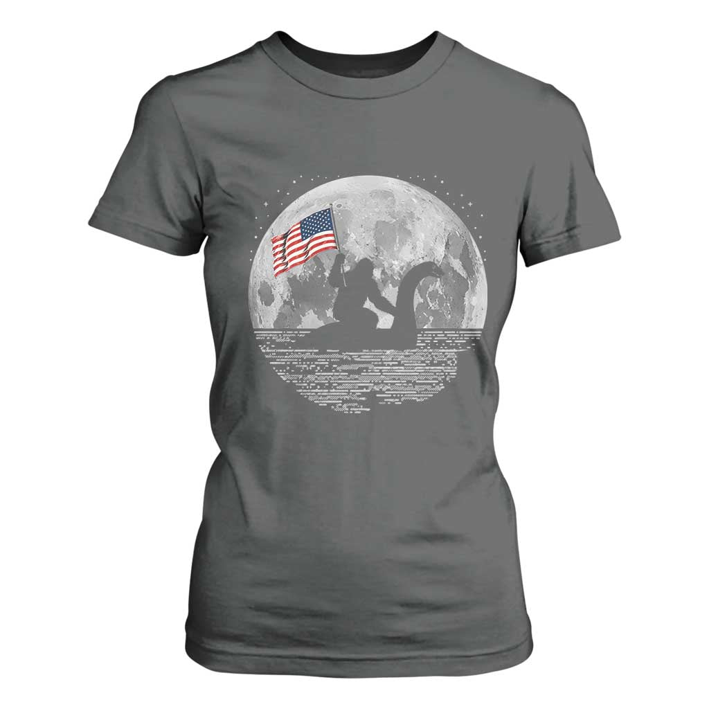 Bigfoot Loch Ness Monster 4th of July T Shirt For Women Funny Cryptid Moon Night