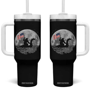 Bigfoot Loch Ness Monster 4th of July Tumbler With Handle Funny Cryptid Moon Night
