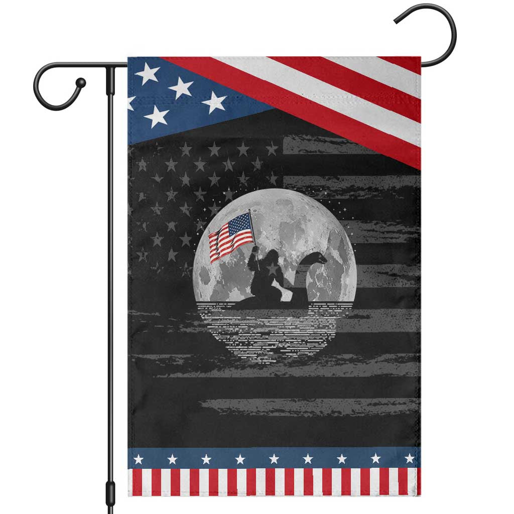 Bigfoot Loch Ness Monster 4th of July Patriotic Garden Flag Funny Cryptid Moon Night TS14 Distressed Black Blue Print Your Wear