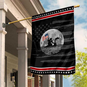 Bigfoot Loch Ness Monster 4th of July Patriotic Garden Flag Funny Cryptid Moon Night