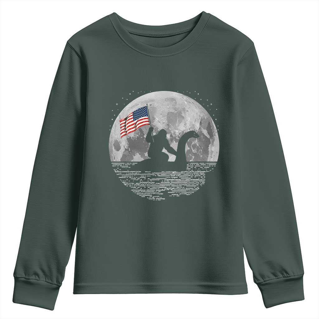 Bigfoot Loch Ness Monster 4th of July Youth Sweatshirt Funny Cryptid Moon Night