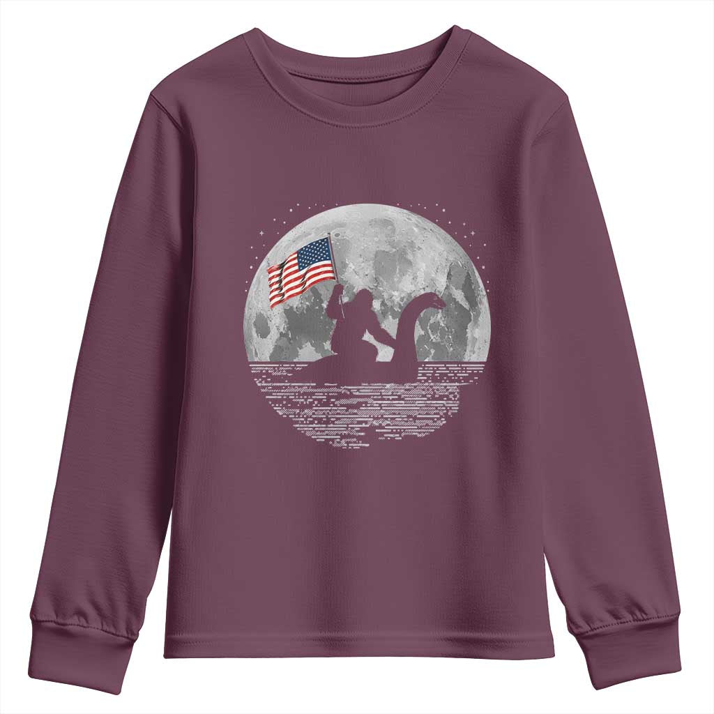 Bigfoot Loch Ness Monster 4th of July Youth Sweatshirt Funny Cryptid Moon Night