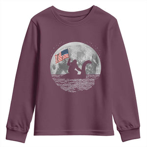 Bigfoot Loch Ness Monster 4th of July Youth Sweatshirt Funny Cryptid Moon Night