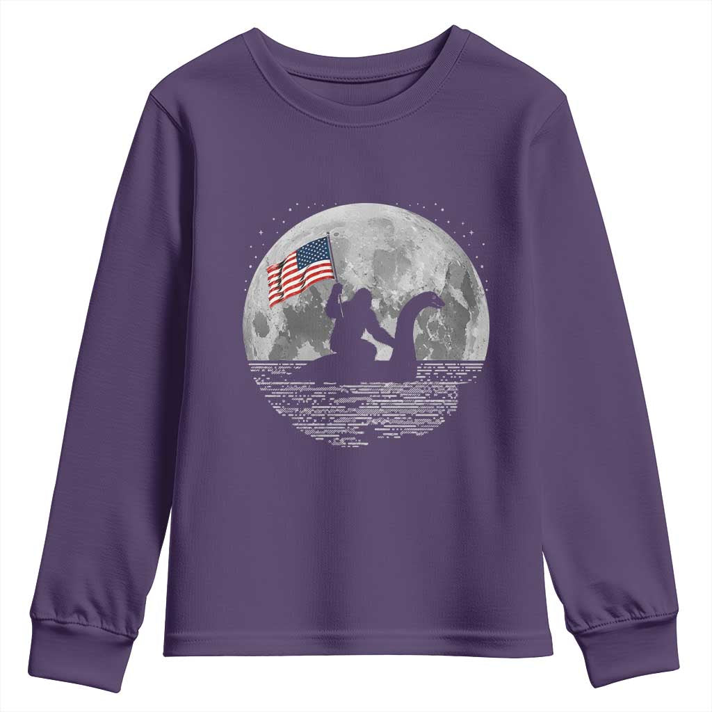 Bigfoot Loch Ness Monster 4th of July Youth Sweatshirt Funny Cryptid Moon Night