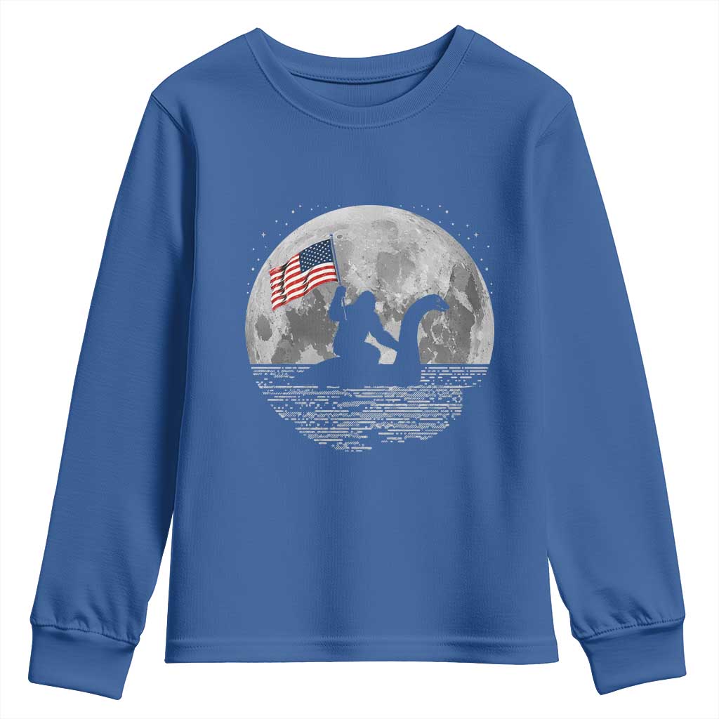 Bigfoot Loch Ness Monster 4th of July Youth Sweatshirt Funny Cryptid Moon Night