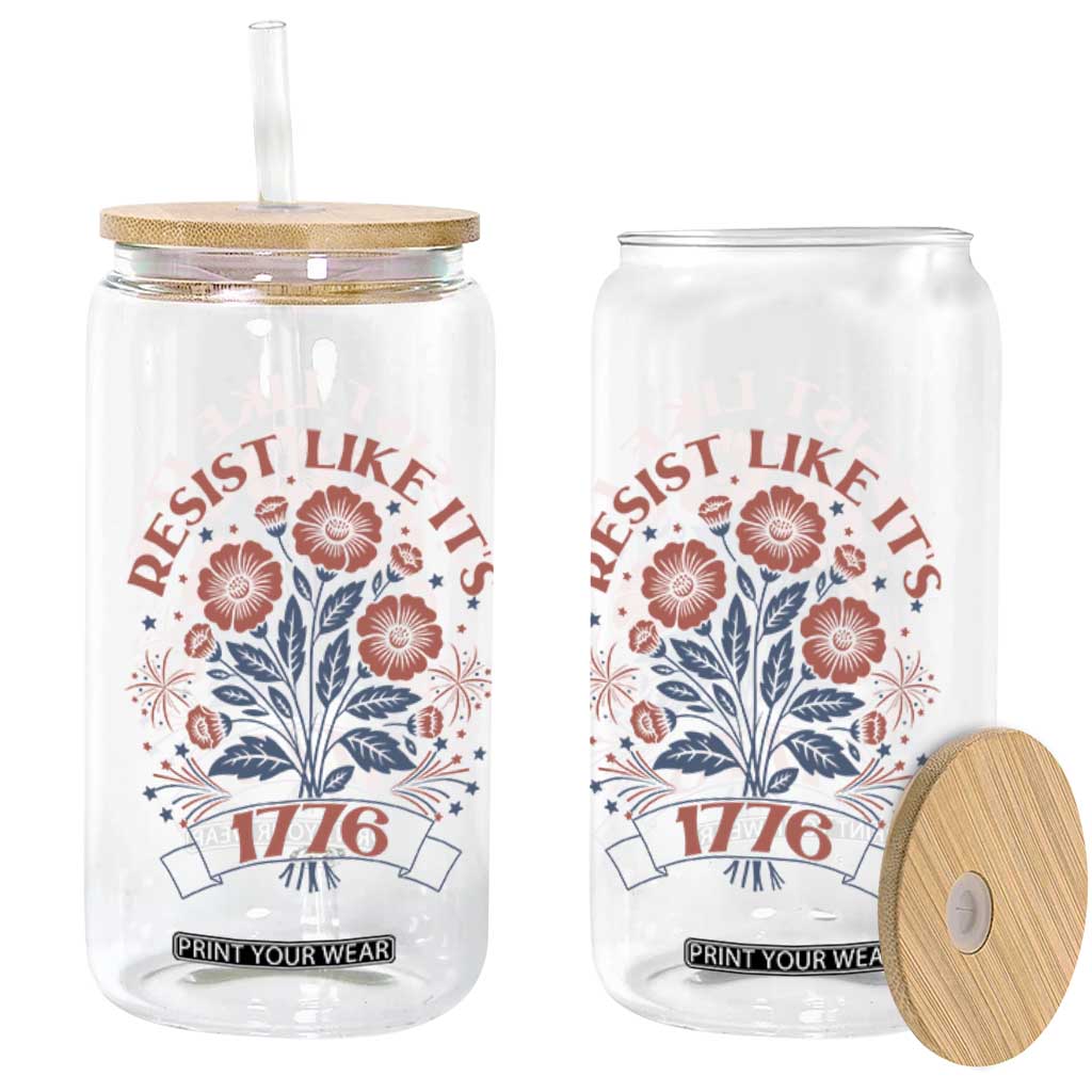 Resist Like its 1776 Glass Can Vintage Boho Floral Subtle 250th Anniversary
