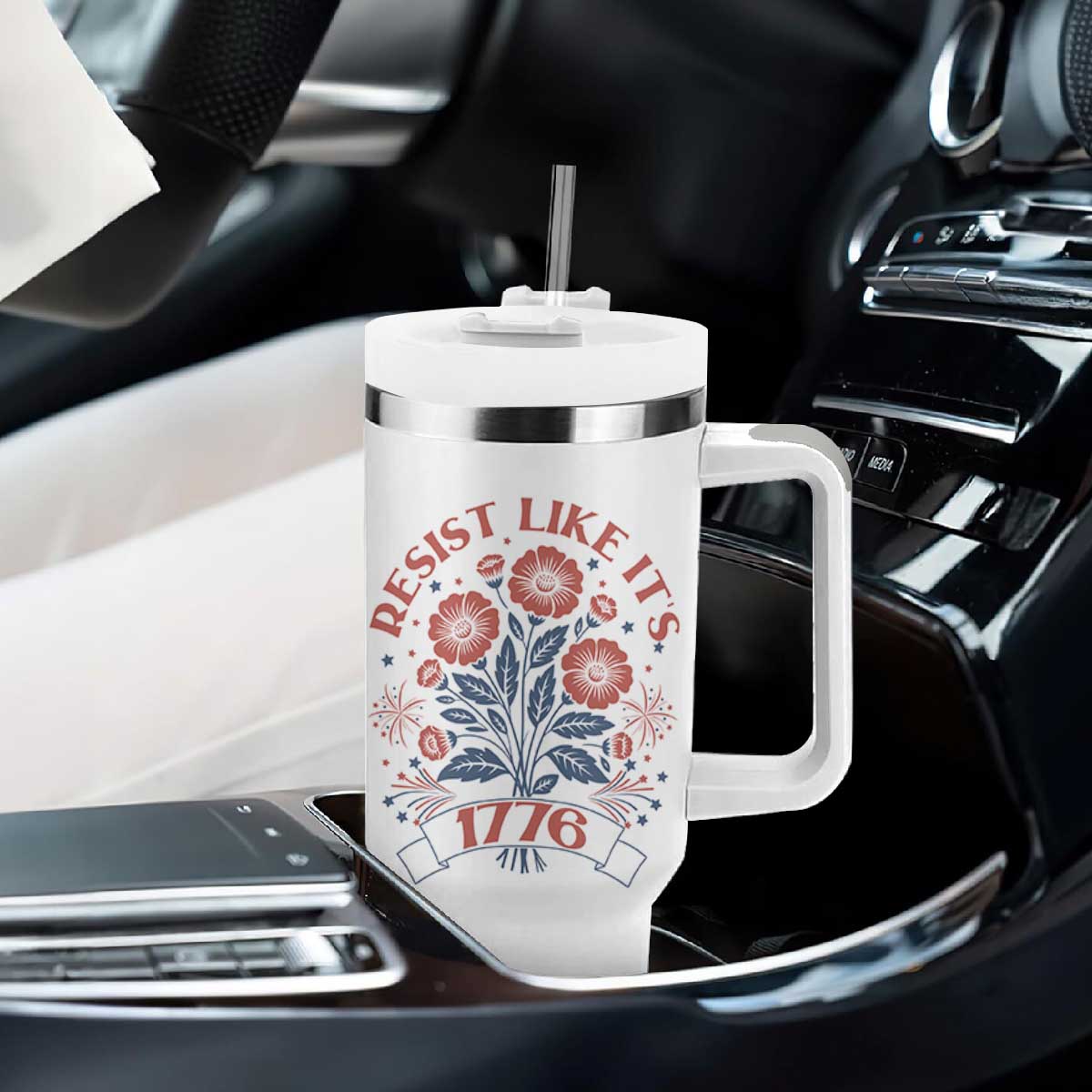 Resist Like its 1776 Tumbler With Handle Vintage Boho Floral Subtle 250th Anniversary
