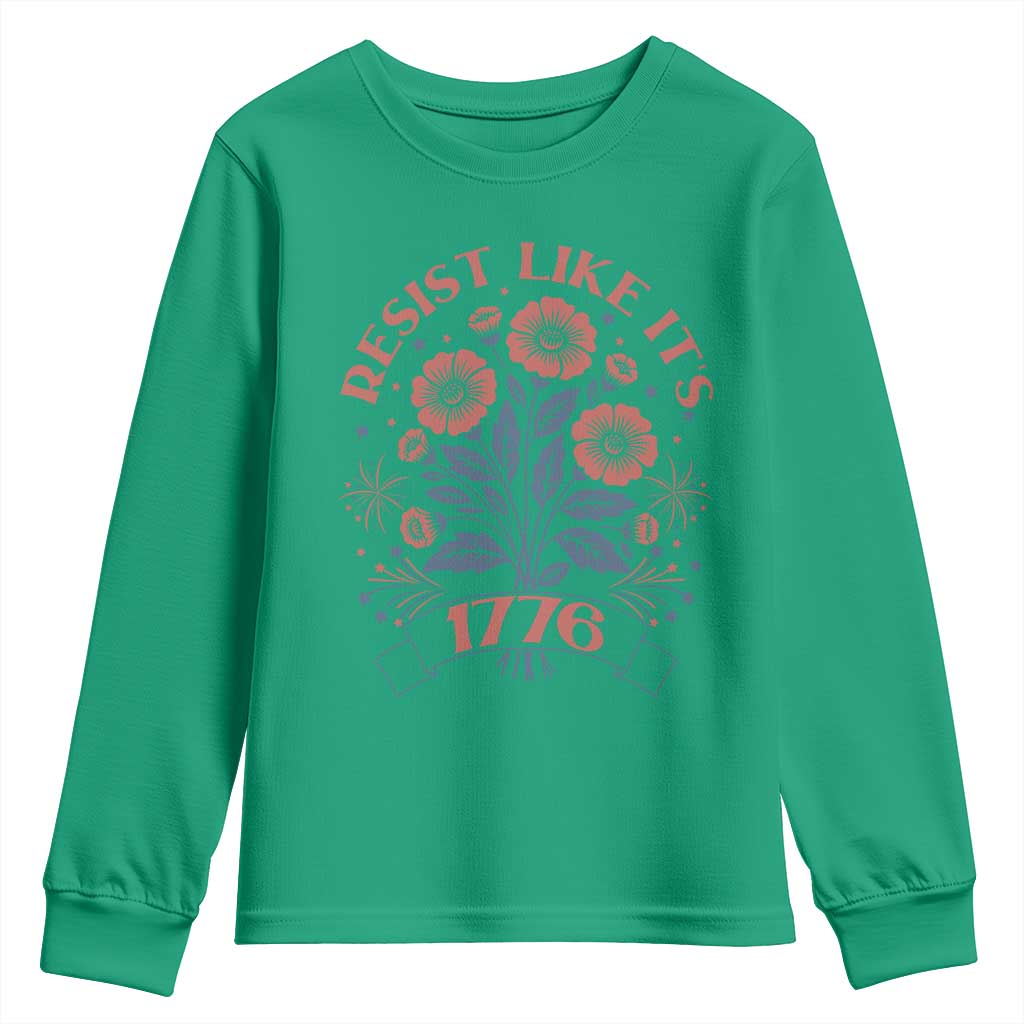 Resist Like its 1776 Youth Sweatshirt Vintage Boho Floral Subtle 250th Anniversary