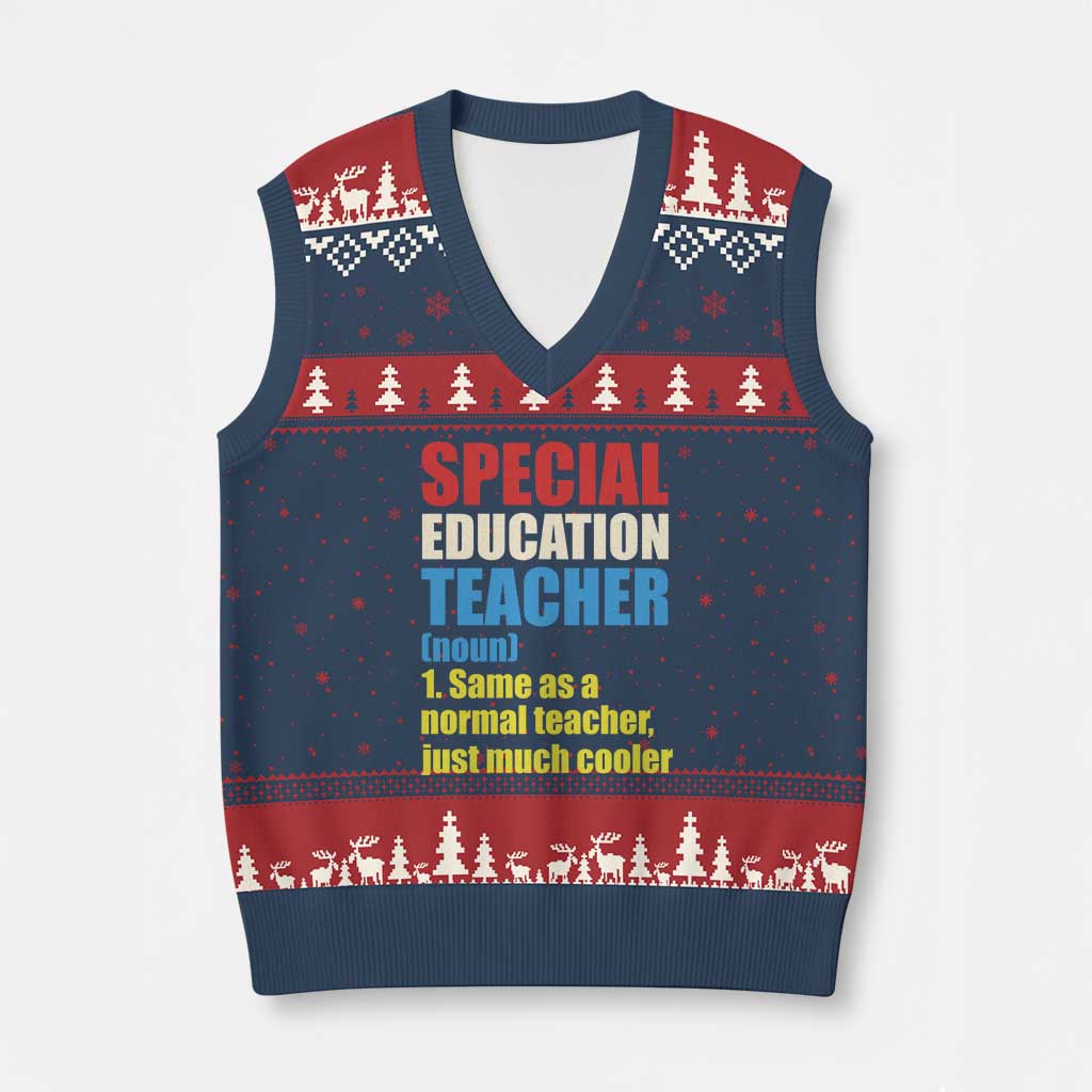 Special Education Teacher Definition V-Neck Knit Sweater Vest Funny Back to School TS14 Navy Red Print Your Wear