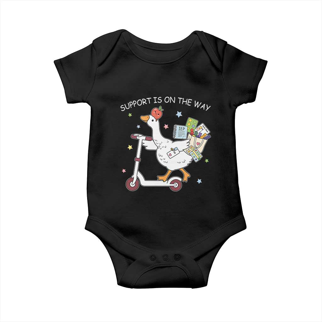 Special Education SPED Teacher Goose Scooter Baby Onesie Support Is On The Way TS14 Black Print Your Wear