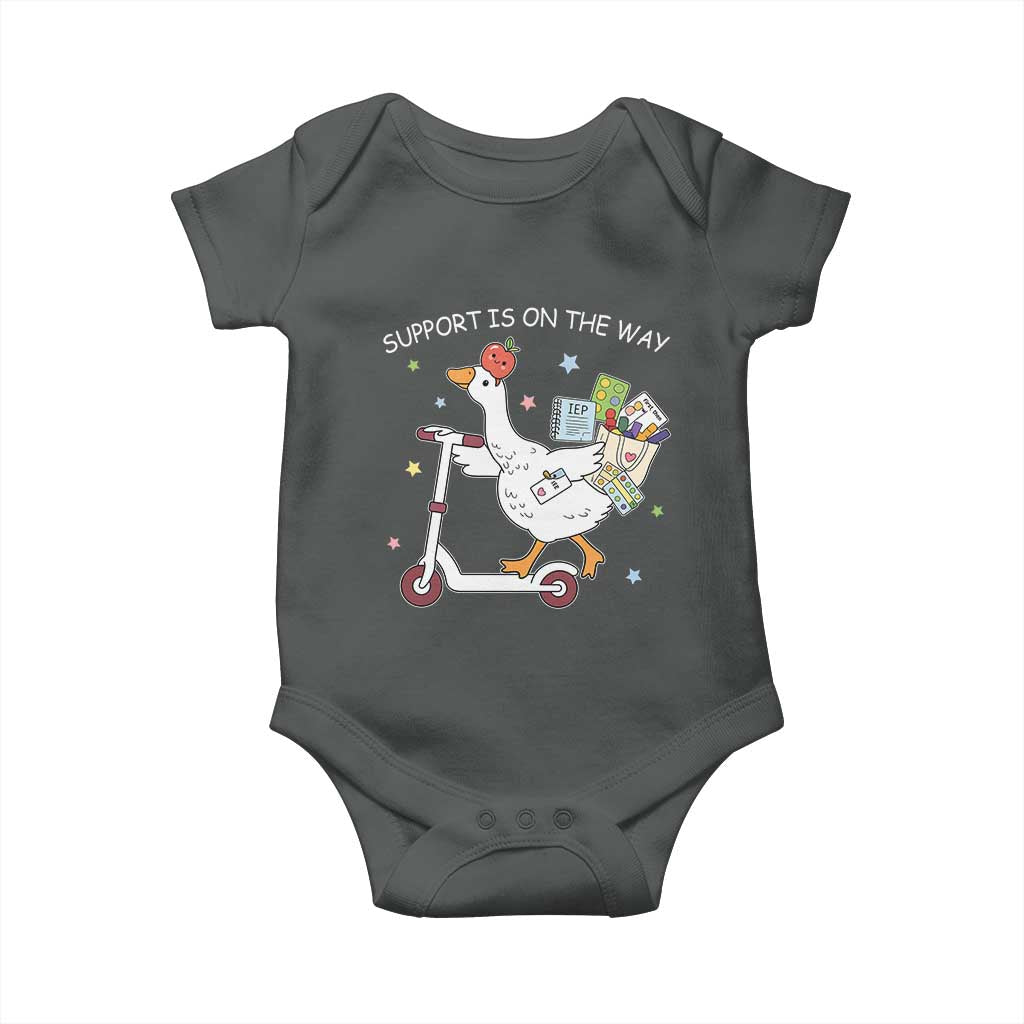 Special Education SPED Teacher Goose Scooter Baby Onesie Support Is On The Way TS14 Dark Heather Print Your Wear