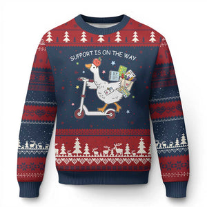 Special Education SPED Teacher Goose Scooter Ugly Christmas Sweater Support Is On The Way TS14 Navy Red Print Your Wear