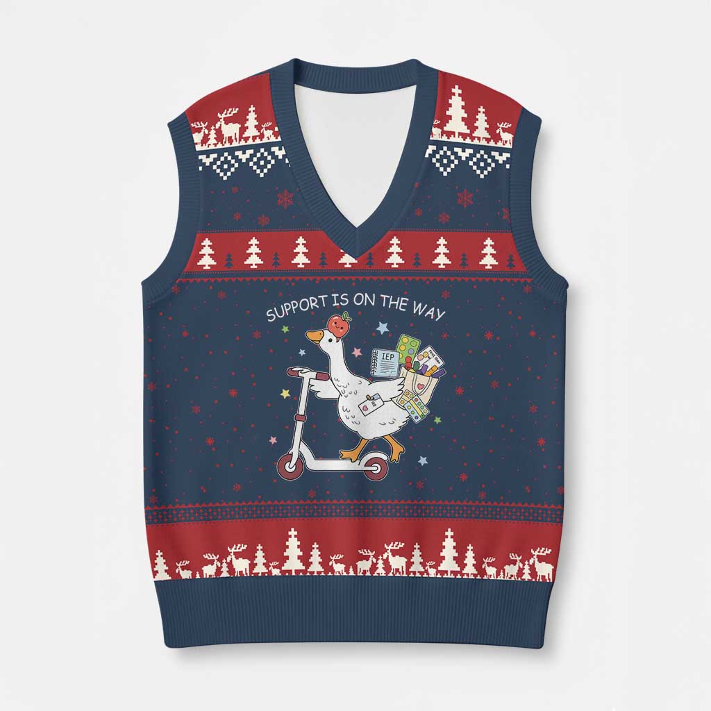 Special Education SPED Teacher Goose Scooter V-Neck Knit Sweater Vest Support Is On The Way TS14 Navy Red Print Your Wear