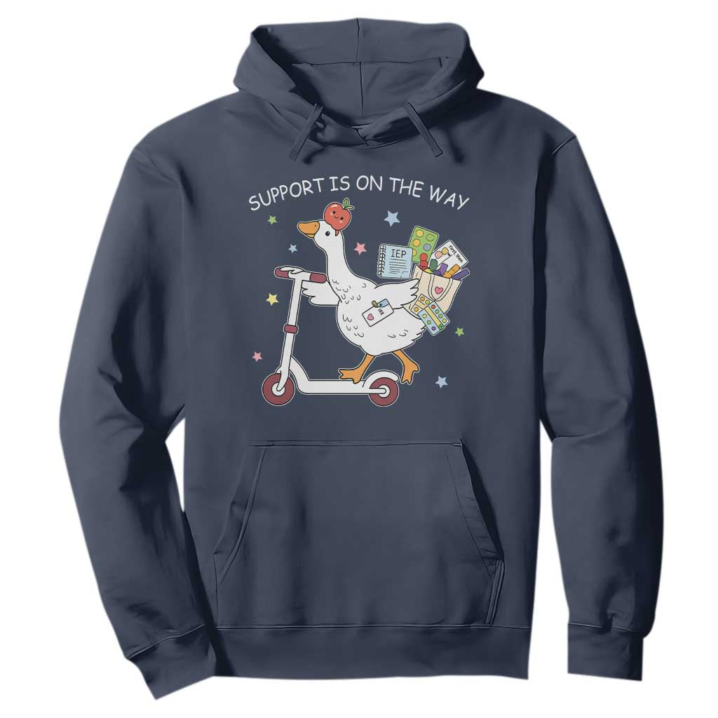 Special Education SPED Teacher Goose Scooter Hoodie Support Is On The Way TS14 Navy Print Your Wear
