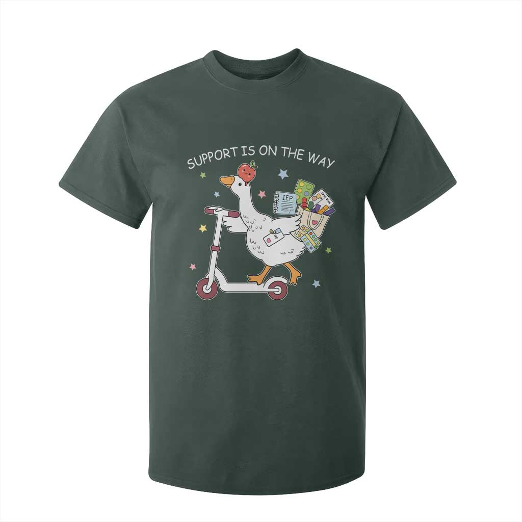 Special Education SPED Teacher Goose Scooter T Shirt For Kid Support Is On The Way TS14 Dark Forest Green Print Your Wear