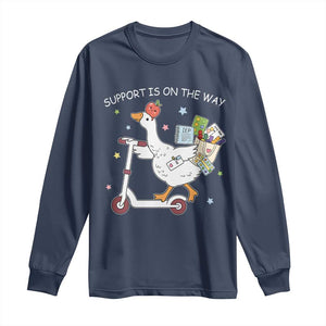 Special Education SPED Teacher Goose Scooter Long Sleeve Shirt Support Is On The Way TS14 Navy Print Your Wear