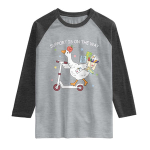 Special Education SPED Teacher Goose Scooter Raglan Shirt Support Is On The Way TS14 Heather Gray Heather Charcoal Print Your Wear