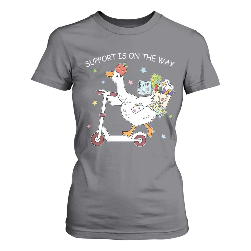 Special Education SPED Teacher Goose Scooter T Shirt For Women Support Is On The Way TS14 Charcoal Print Your Wear