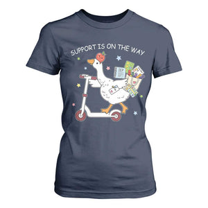 Special Education SPED Teacher Goose Scooter T Shirt For Women Support Is On The Way TS14 Navy Print Your Wear
