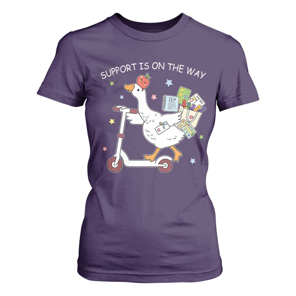 Special Education SPED Teacher Goose Scooter T Shirt For Women Support Is On The Way TS14 Purple Print Your Wear