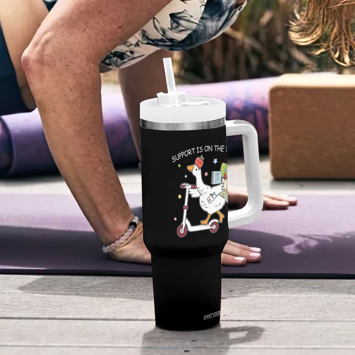 Special Education SPED Teacher Goose Scooter Tumbler With Handle Support Is On The Way TS14 Print Your Wear