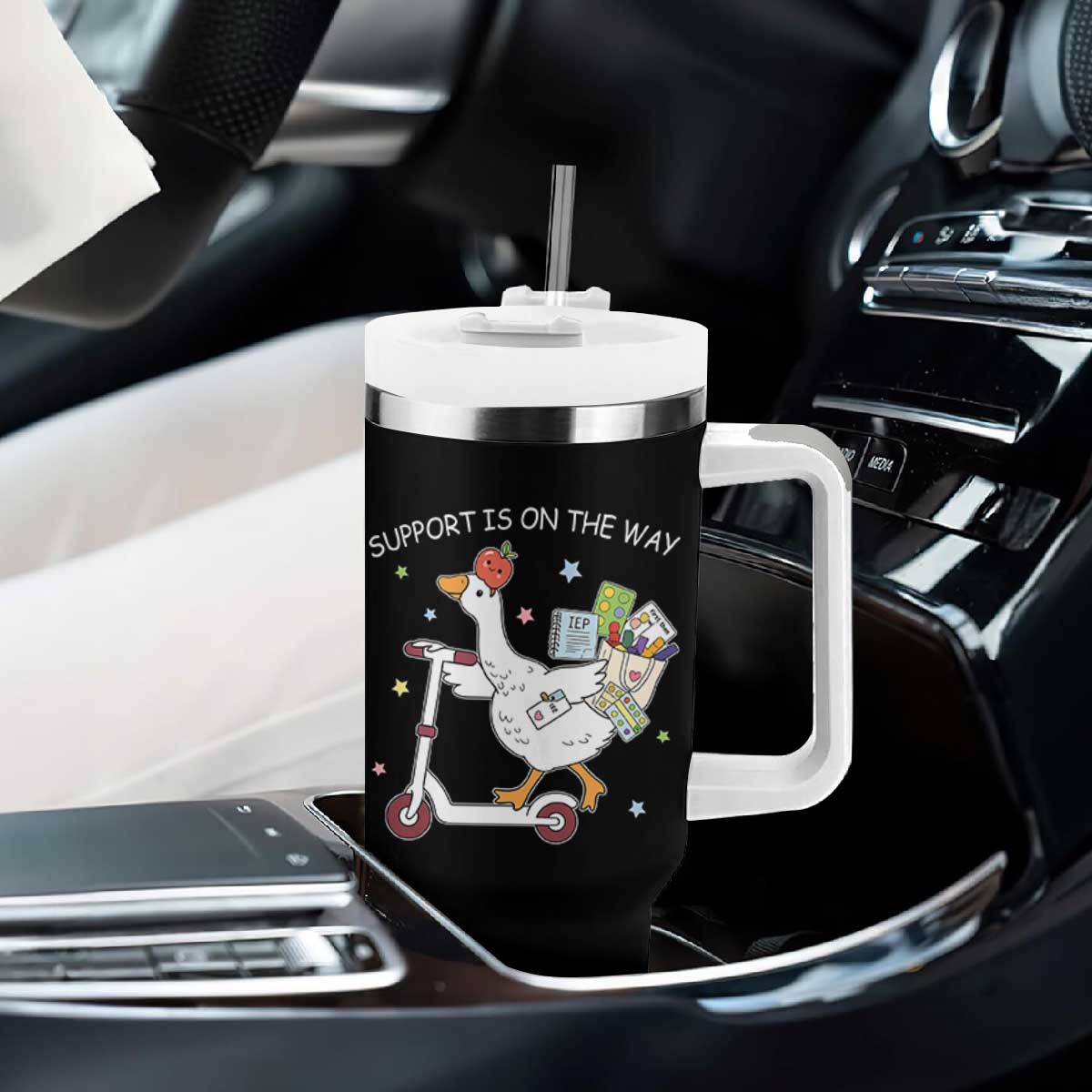 Special Education SPED Teacher Goose Scooter Tumbler With Handle Support Is On The Way TS14 Print Your Wear