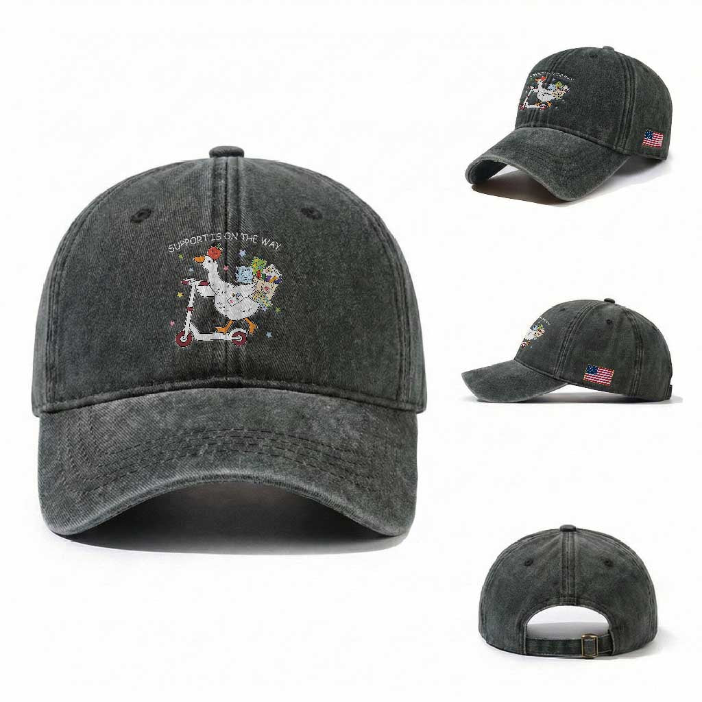 Special Education SPED Teacher Goose Scooter Washed Cotton Baseball Cap Support Is On The Way TS14 Washed Cap Universal Fit Dark Green Print Your Wear