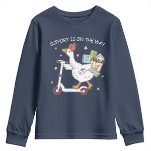Special Education SPED Teacher Goose Scooter Youth Sweatshirt Support Is On The Way TS14 Navy Print Your Wear