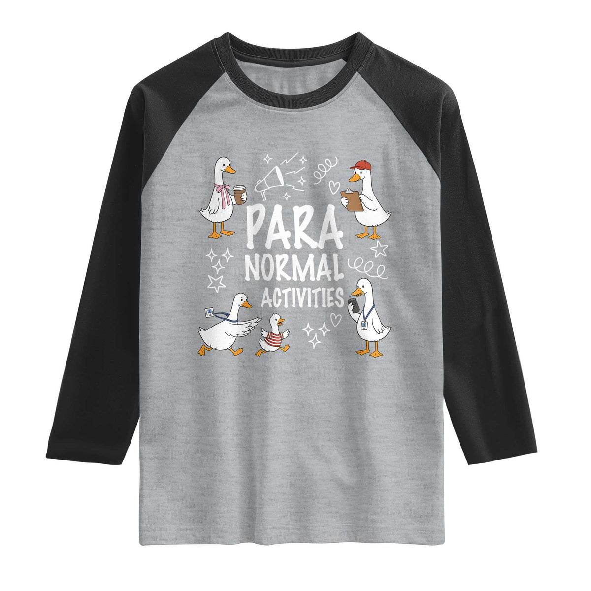 Silly Goose Para Normal Activities Raglan Shirt Funny SPED Teachers Aide Para Normal Activities TS14 Heather Gray Black Print Your Wear