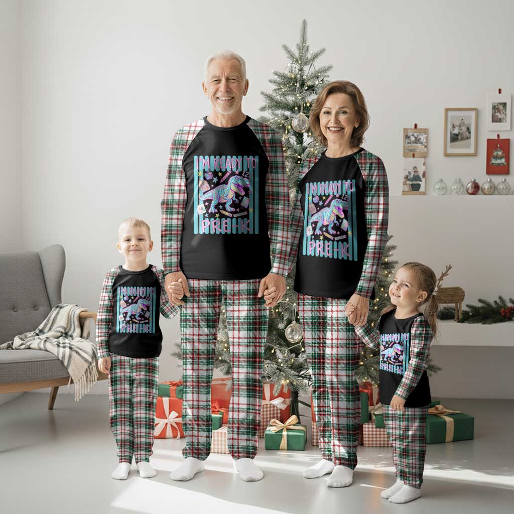 Funny Dinosaur First Day of School Pre-k Kindergarten Plaid Pajama Set I'm Ready To Pre K