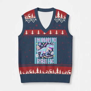 Funny Dinosaur First Day of School Pre-k Kindergarten V-Neck Knit Sweater Vest I'm Ready To Pre K