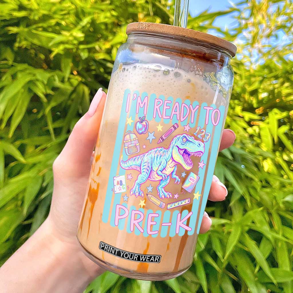 Funny Dinosaur First Day of School Pre-k Kindergarten Glass Can I'm Ready To Pre K TS14 Black Print Your Wear